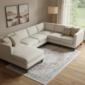 Photo of Blue And Orange Medallion Distressed Area Rug