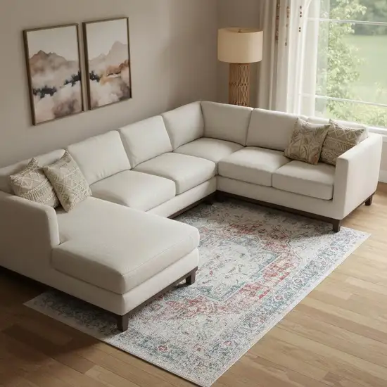 Blue And Orange Medallion Distressed Area Rug Photo 1