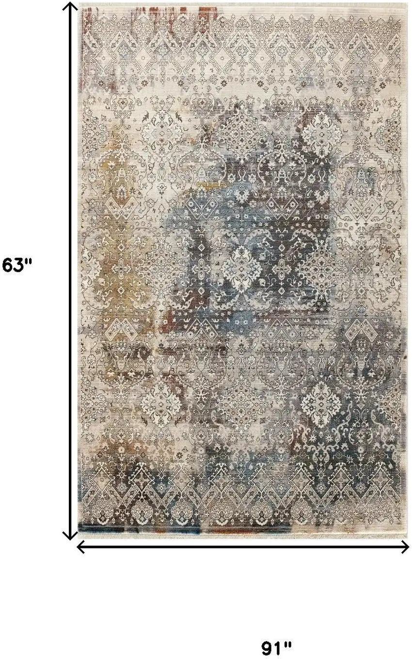 Blue And Orange Medallion Distressed Area Rug Photo 6