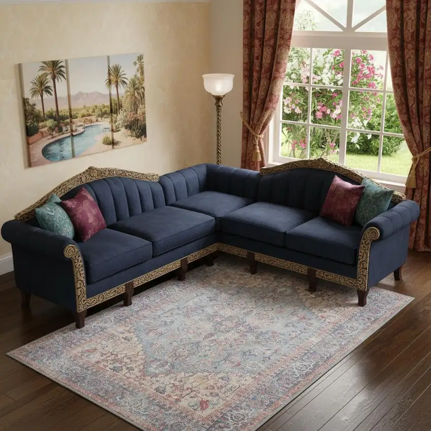 Blue And Orange Medallion Distressed Washable Area Rug Photo 1