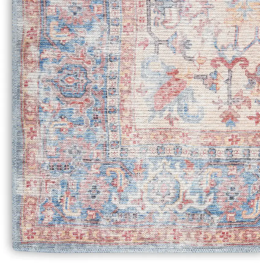 Blue And Orange Medallion Distressed Washable Area Rug Photo 7