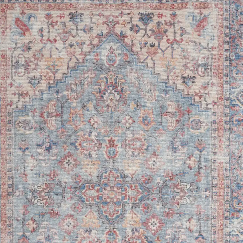 Blue And Orange Medallion Distressed Washable Area Rug Photo 3