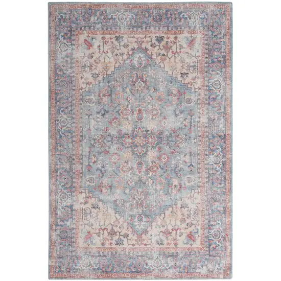 Blue And Orange Medallion Distressed Washable Area Rug Photo 2