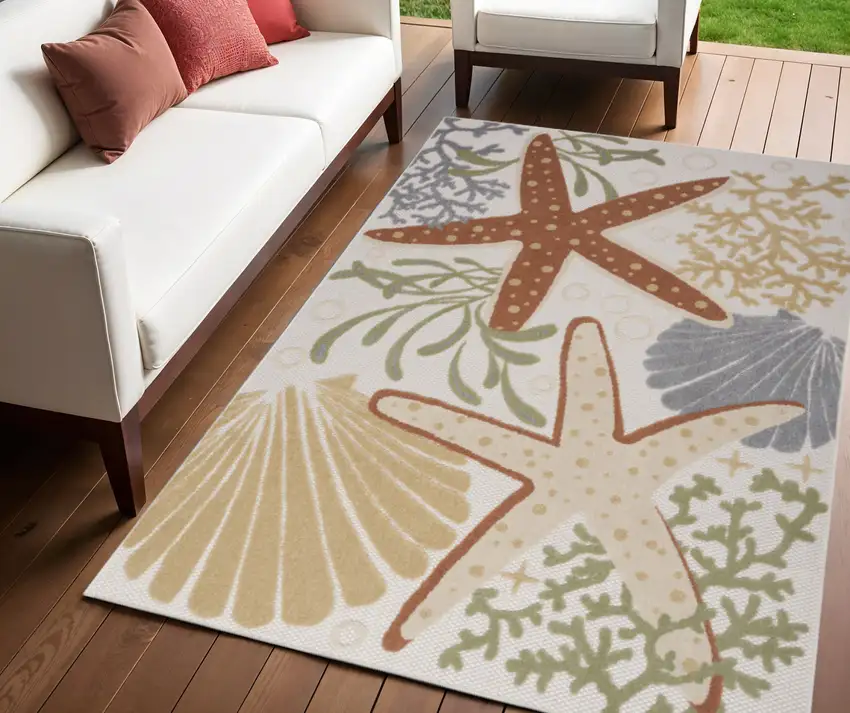 Ivory Orange and Blue Indoor Outdoor Area Rug Photo 1