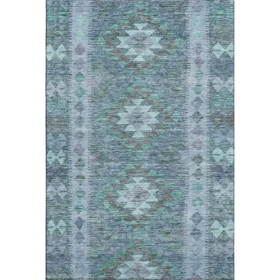 Blue And Pale Aqua Geometric Washable Area Rug With UV Protection Photo 1