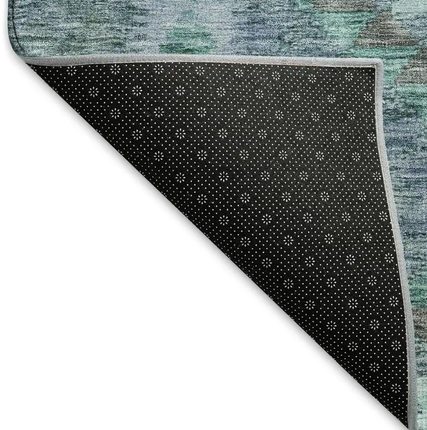 Blue And Pale Aqua Geometric Washable Area Rug With UV Protection Photo 6