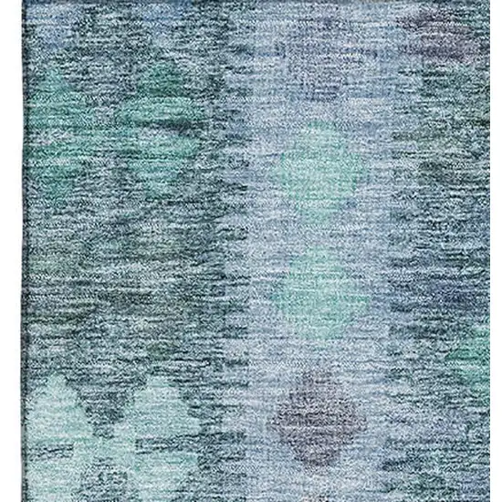 Blue And Pale Aqua Geometric Washable Area Rug With UV Protection Photo 2