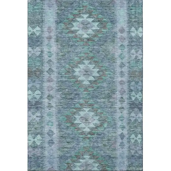 Blue And Pale Aqua Geometric Washable Area Rug With UV Protection Photo 3