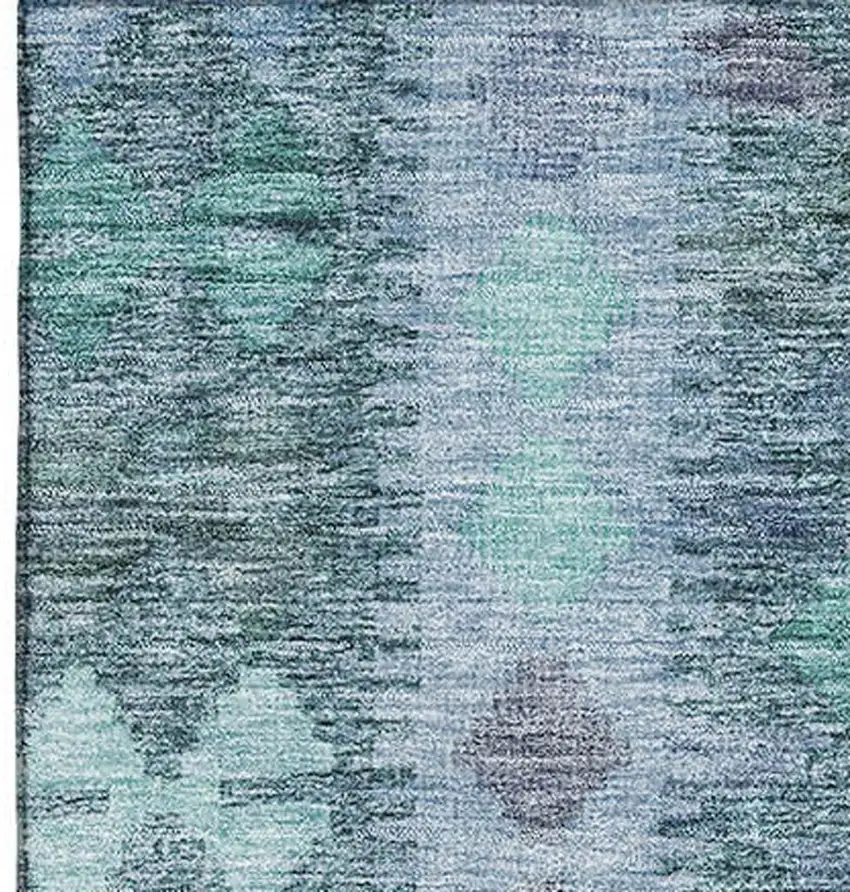 Blue And Pale Aqua Geometric Washable Area Rug With UV Protection Photo 3