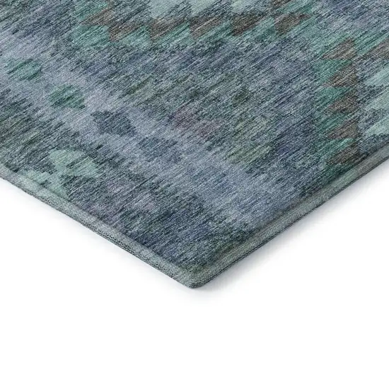 Blue And Pale Aqua Geometric Washable Area Rug With UV Protection Photo 7