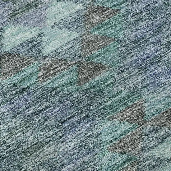 Blue And Pale Aqua Geometric Washable Area Rug With UV Protection Photo 9