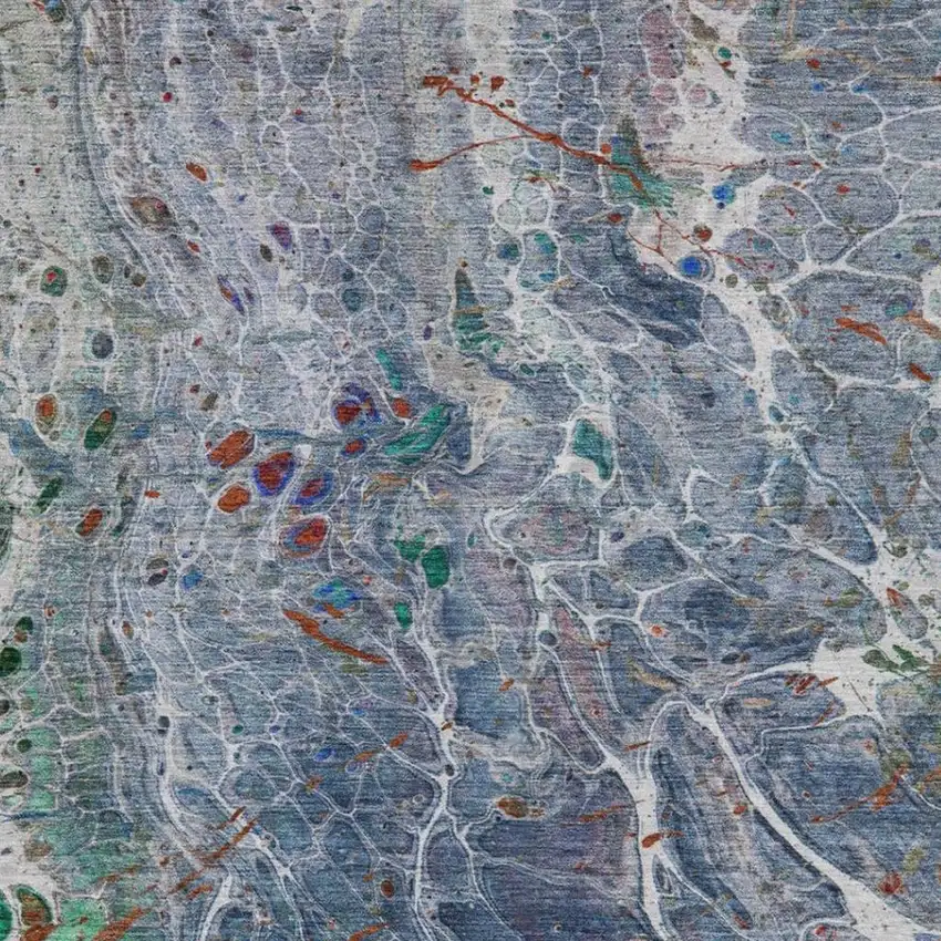 Blue And Pewter Abstract Washable Indoor Outdoor Area Rug Photo 3