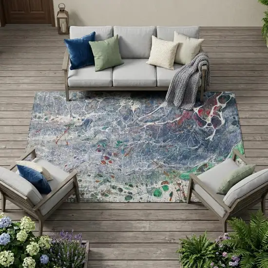 Blue And Pewter Abstract Washable Indoor Outdoor Area Rug Photo 1
