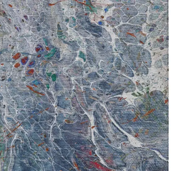 Blue And Pewter Abstract Washable Indoor Outdoor Area Rug Photo 3