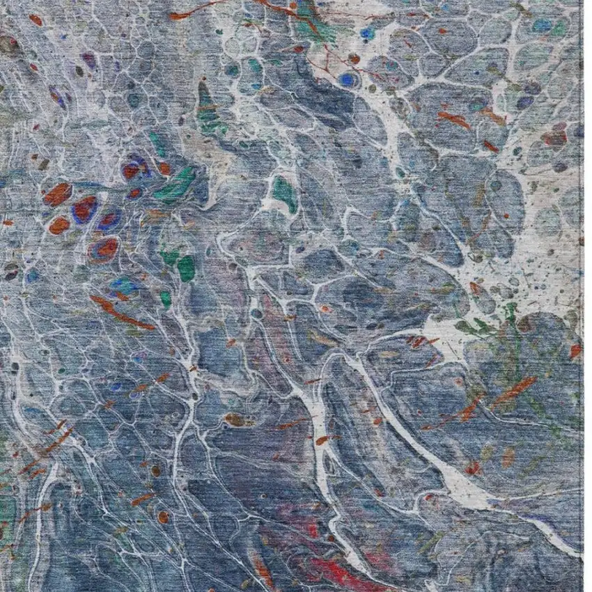 Blue And Pewter Abstract Washable Indoor Outdoor Area Rug Photo 3
