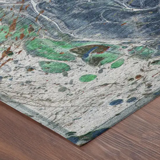 Blue And Pewter Abstract Washable Indoor Outdoor Area Rug Photo 5