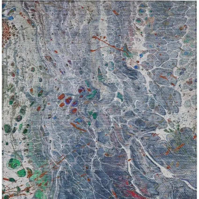Blue And Pewter Abstract Washable Indoor Outdoor Area Rug Photo 4