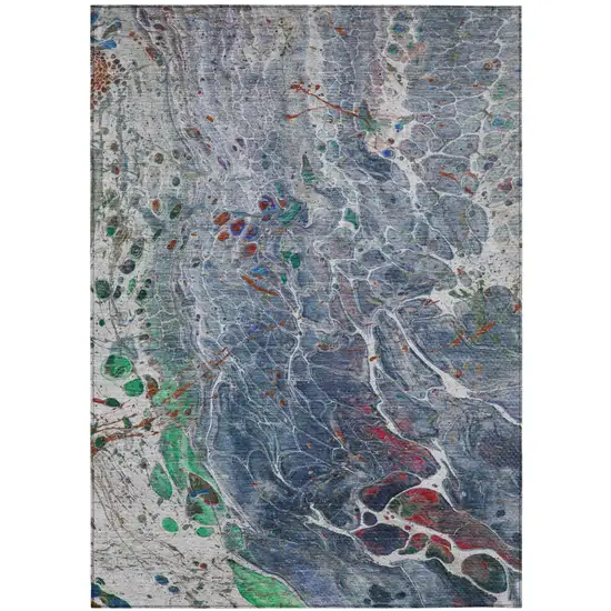 Blue And Pewter Abstract Washable Indoor Outdoor Area Rug Photo 2
