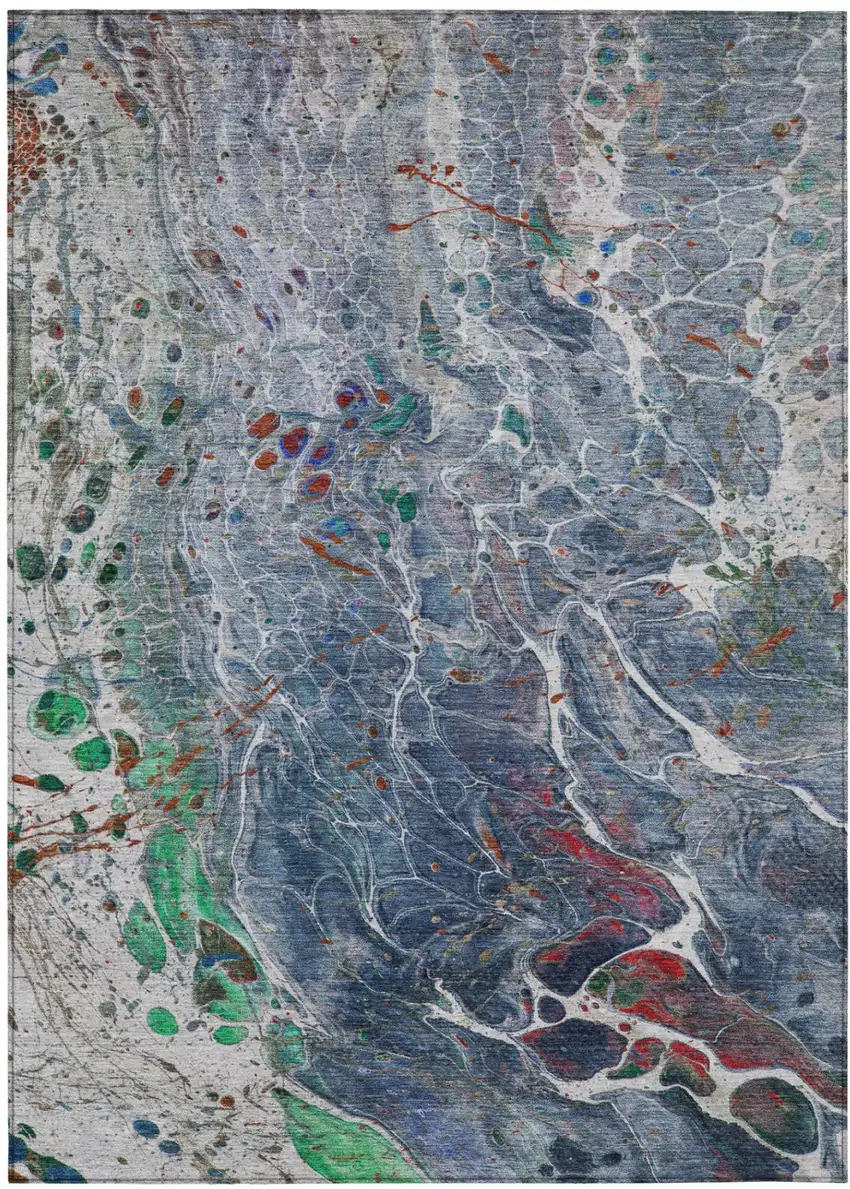 Blue And Pewter Abstract Washable Indoor Outdoor Area Rug Photo 2