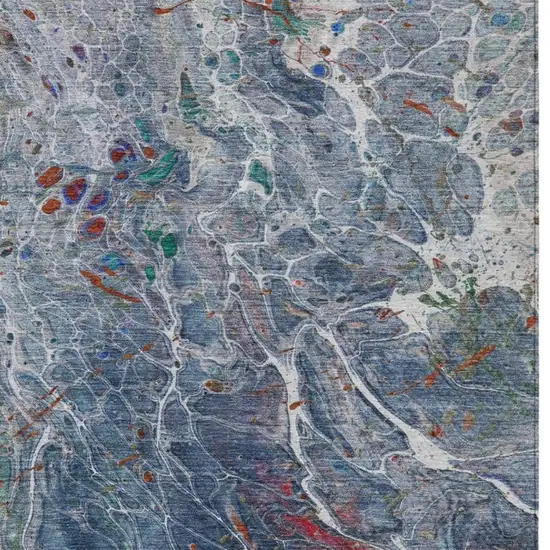 Blue And Pewter Abstract Washable Indoor Outdoor Area Rug Photo 3