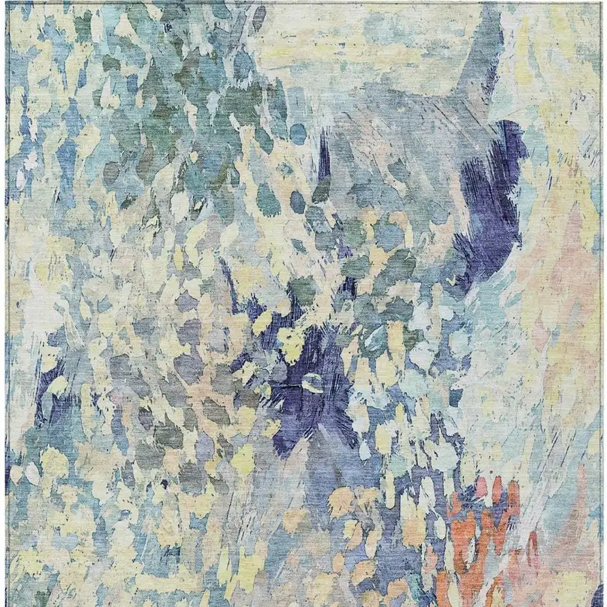 Blue And Pewter Abstract Washable Indoor Outdoor Area Rug Photo 4