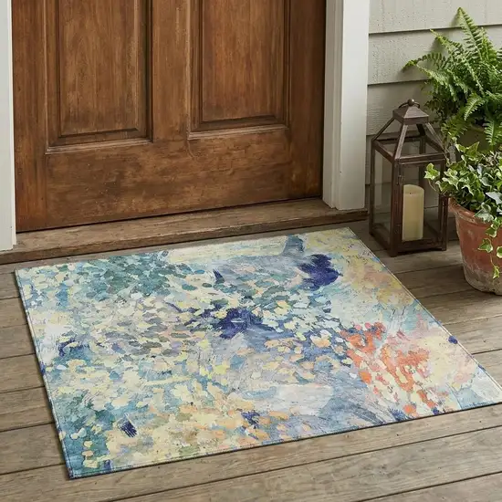 Blue And Pewter Abstract Washable Indoor Outdoor Area Rug Photo 1