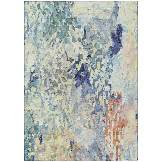Blue And Pewter Abstract Washable Indoor Outdoor Area Rug Photo 2