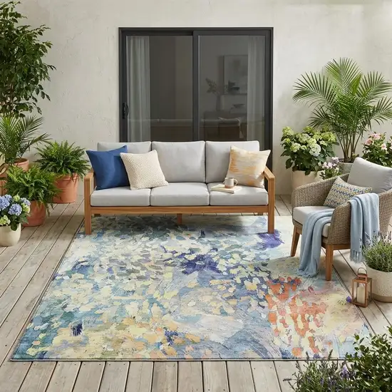 Blue And Pewter Abstract Washable Indoor Outdoor Area Rug Photo 1