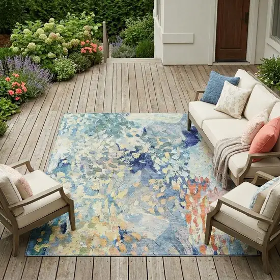 Blue And Pewter Abstract Washable Indoor Outdoor Area Rug Photo 1