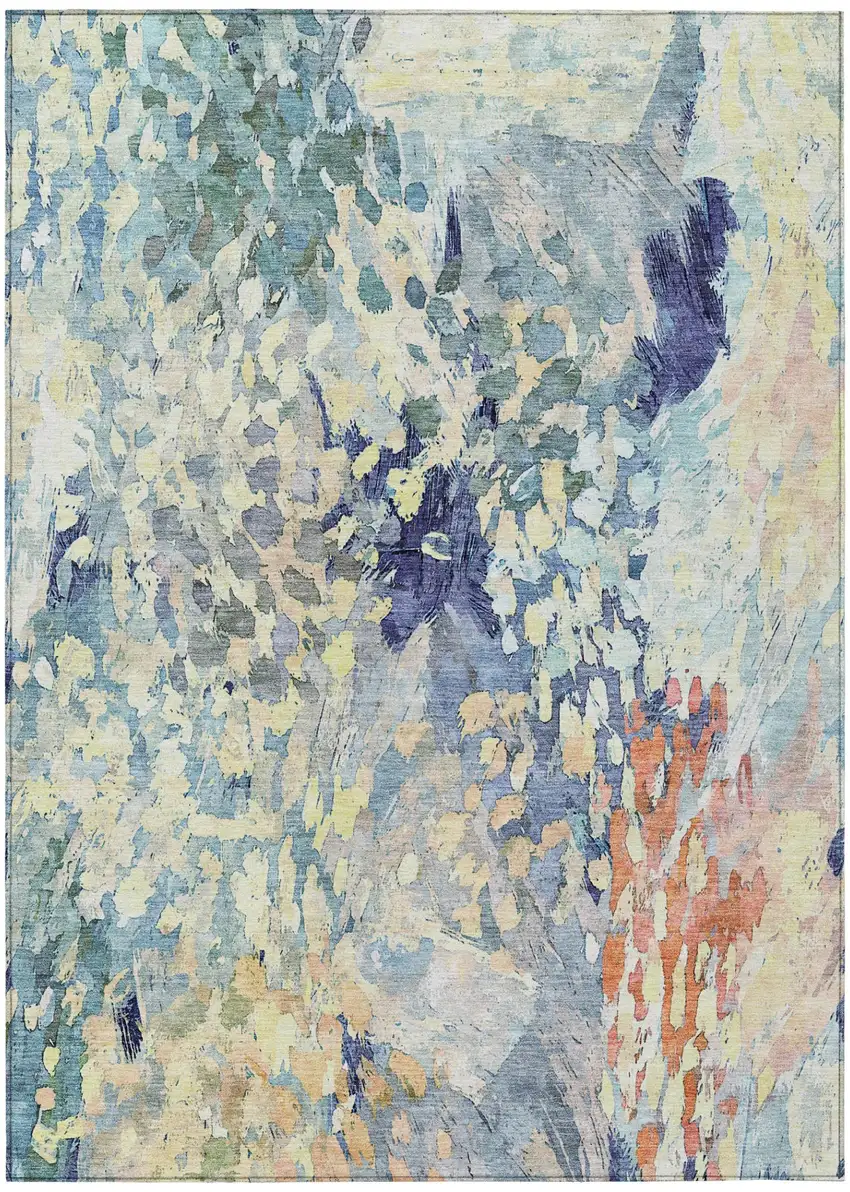 Blue And Pewter Abstract Washable Indoor Outdoor Area Rug Photo 2
