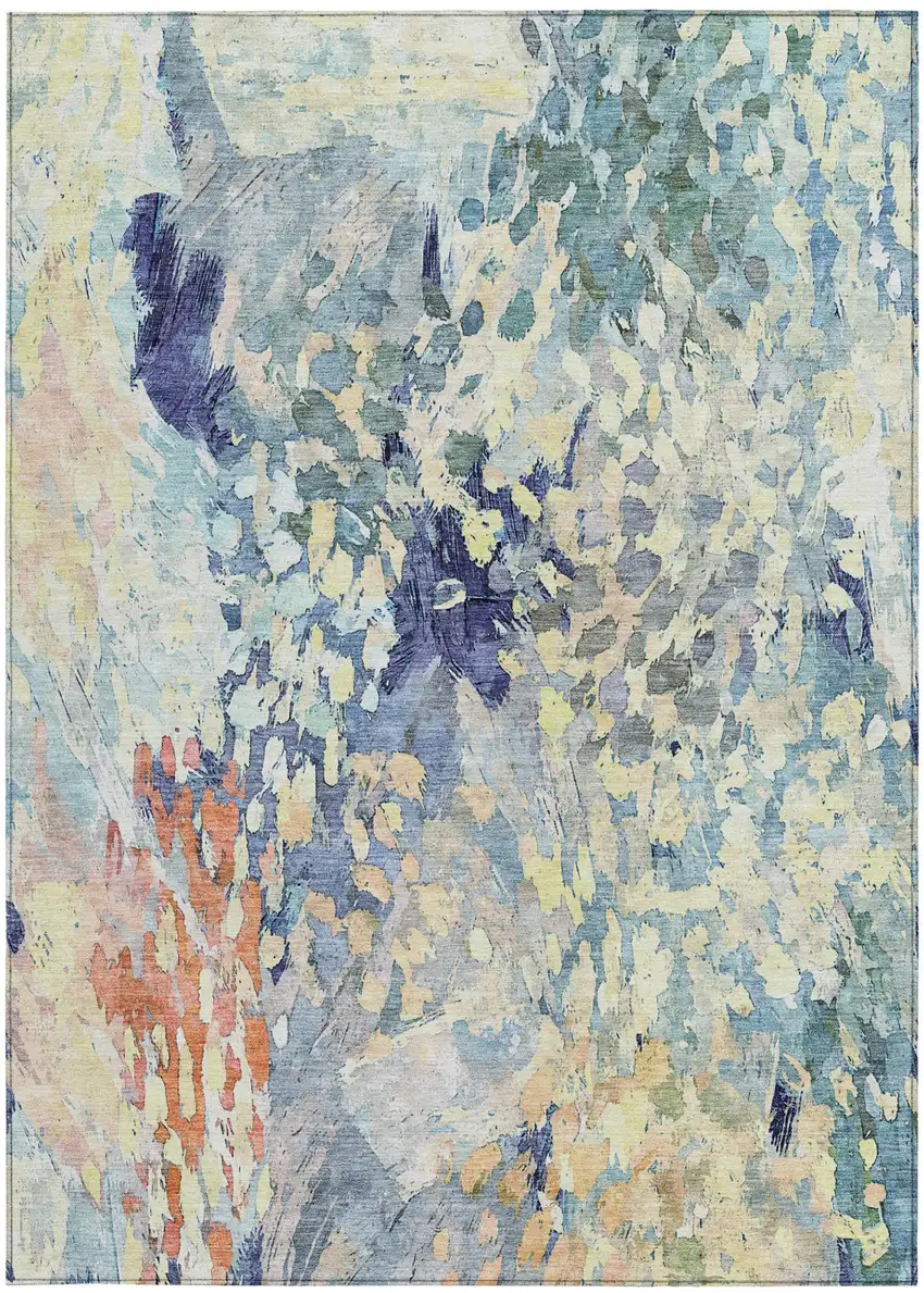 Blue And Pewter Abstract Washable Indoor Outdoor Area Rug Photo 4