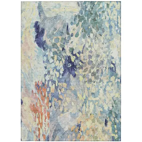 Blue And Pewter Abstract Washable Indoor Outdoor Area Rug Photo 4