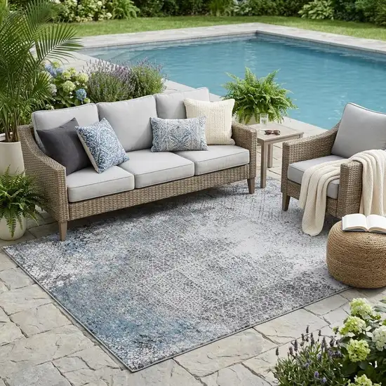 Blue And Pewter Abstract Washable Indoor Outdoor Area Rug Photo 1