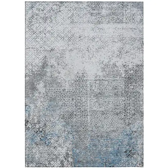 Blue And Pewter Abstract Washable Indoor Outdoor Area Rug Photo 2
