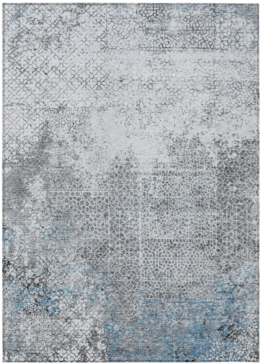 Blue And Pewter Abstract Washable Indoor Outdoor Area Rug Photo 2