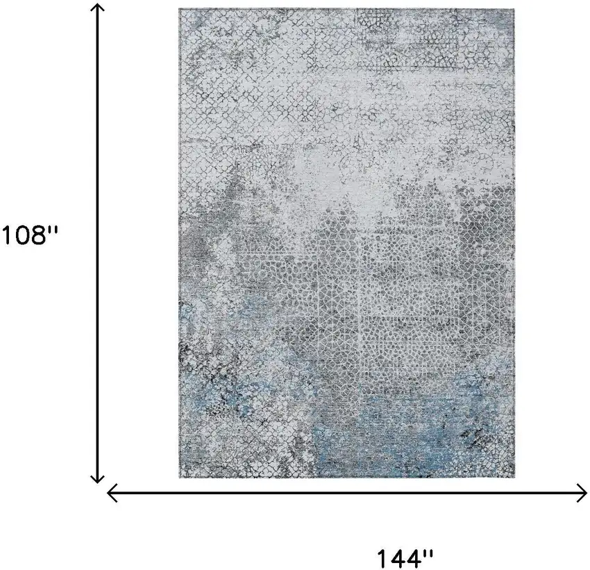 Blue And Pewter Abstract Washable Indoor Outdoor Area Rug Photo 7