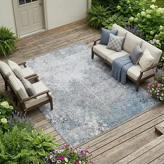 Blue And Pewter Abstract Washable Indoor Outdoor Area Rug Photo 1