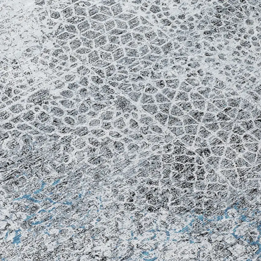 Blue And Pewter Abstract Washable Indoor Outdoor Area Rug Photo 6