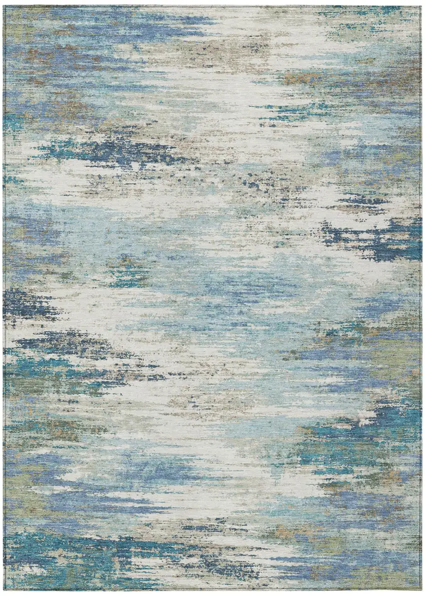Blue And Pewter Abstract Washable Indoor Outdoor Area Rug Photo 2