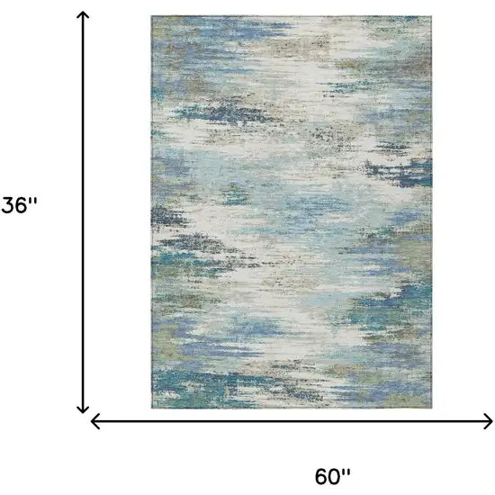 Blue And Pewter Abstract Washable Indoor Outdoor Area Rug Photo 5