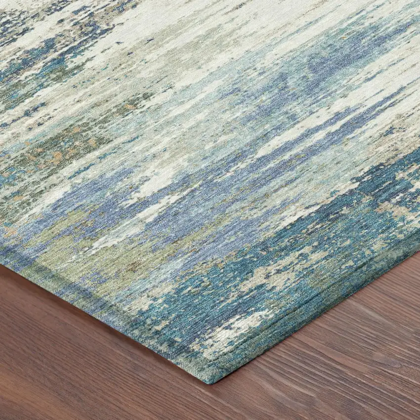 Blue And Pewter Abstract Washable Indoor Outdoor Area Rug Photo 3