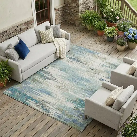 Blue And Pewter Abstract Washable Indoor Outdoor Area Rug Photo 1