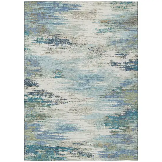 Blue And Pewter Abstract Washable Indoor Outdoor Area Rug Photo 2