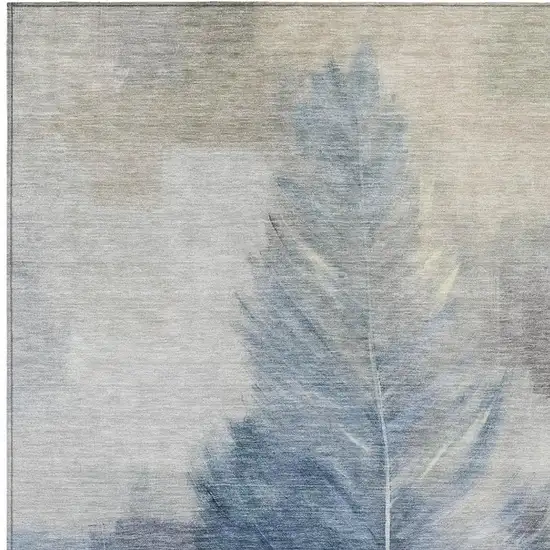 Blue And Pewter Botanical Leaves Washable Indoor Outdoor Area Rug Photo 3