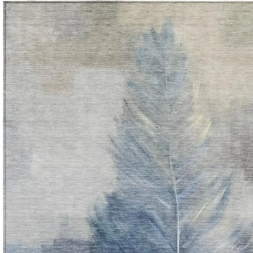 Blue And Pewter Botanical Leaves Washable Indoor Outdoor Area Rug Photo 3