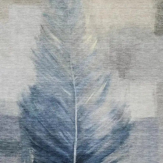 Blue And Pewter Botanical Leaves Washable Indoor Outdoor Area Rug Photo 3