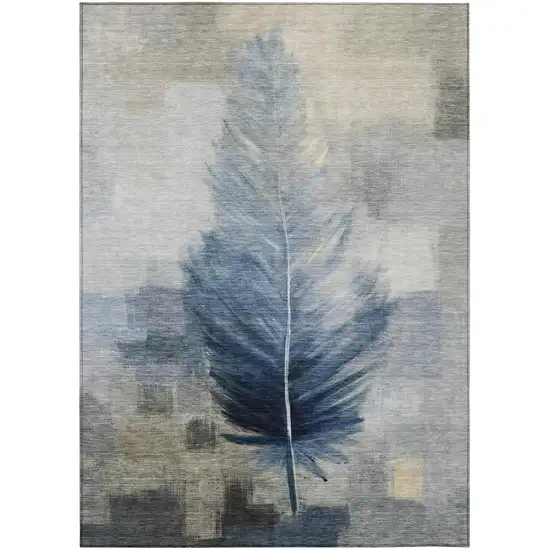 Blue And Pewter Botanical Leaves Washable Indoor Outdoor Area Rug Photo 2