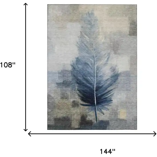 Blue And Pewter Botanical Leaves Washable Indoor Outdoor Area Rug Photo 7