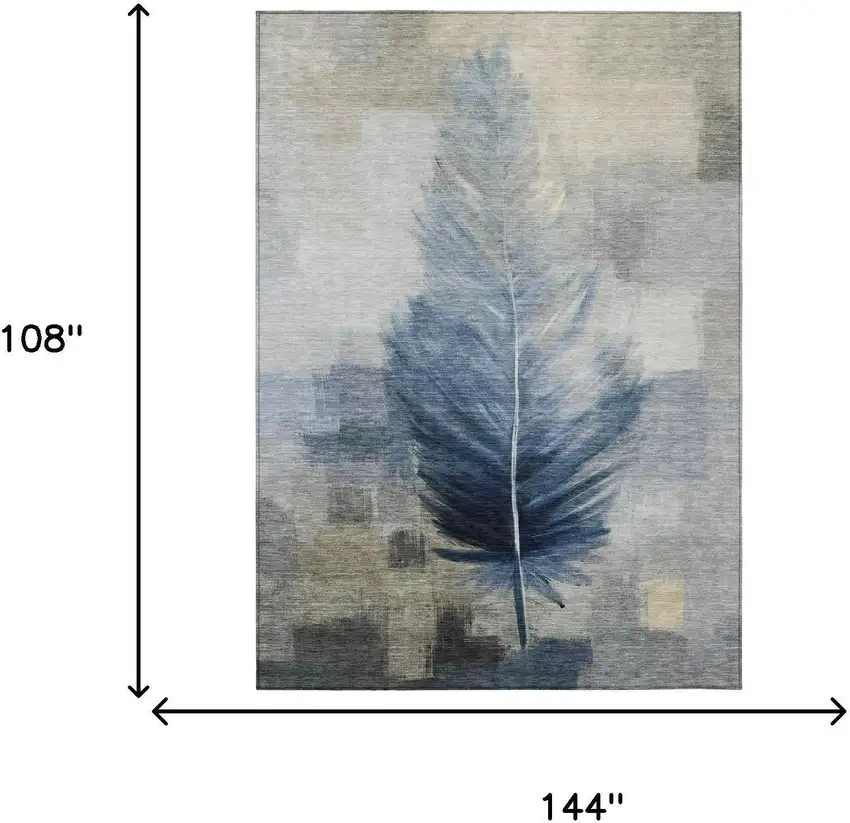 Blue And Pewter Botanical Leaves Washable Indoor Outdoor Area Rug Photo 7