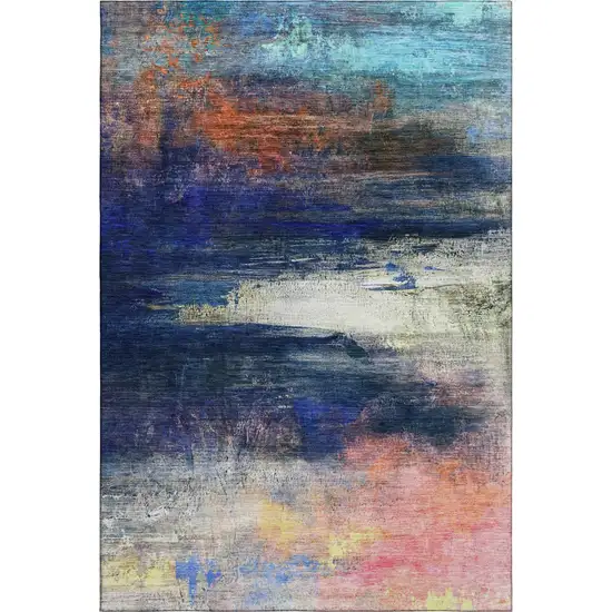 Blue And Pink Abstract Washable Area Rug With UV Protection Photo 1
